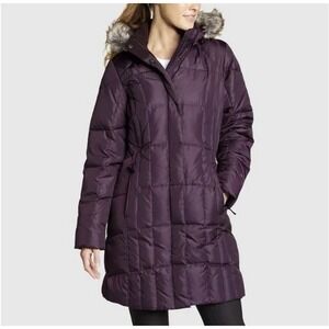 Eddie Bauer Detachable Faux-Fur Ruff Lodge Down Parka Coat Purple Womens Size S